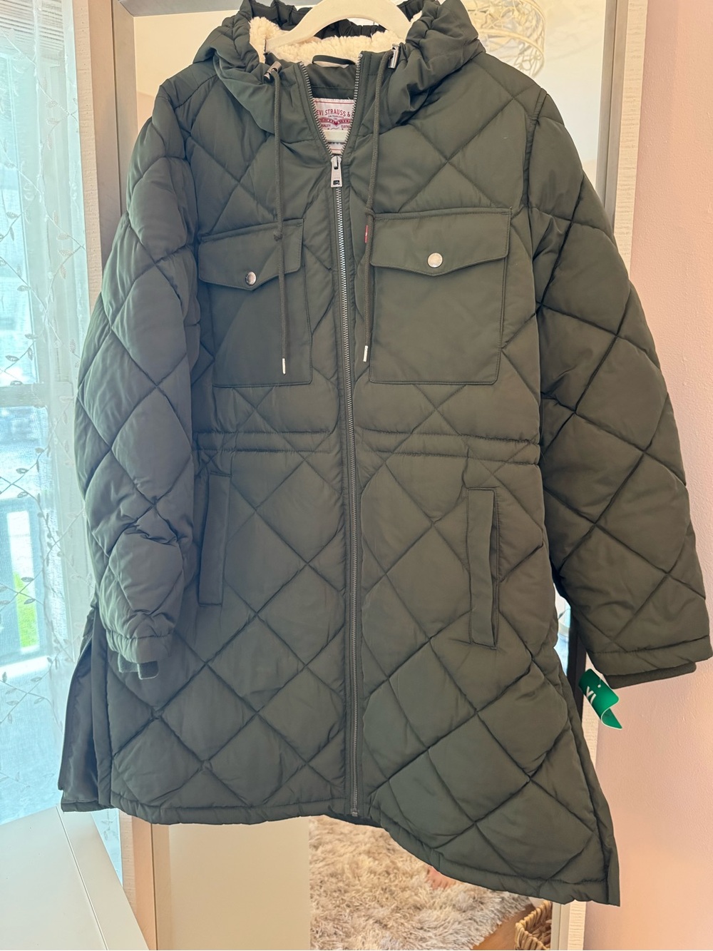 Levi's Quilted Olive Green Hooded Puffer Coat